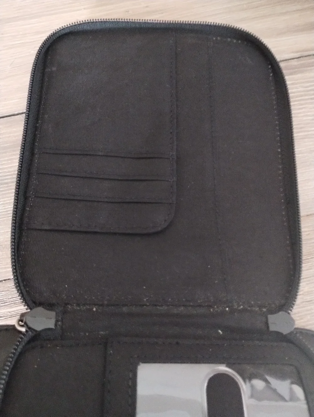 Fossil Black Leather Small Multi Organizer Crossbody Bag